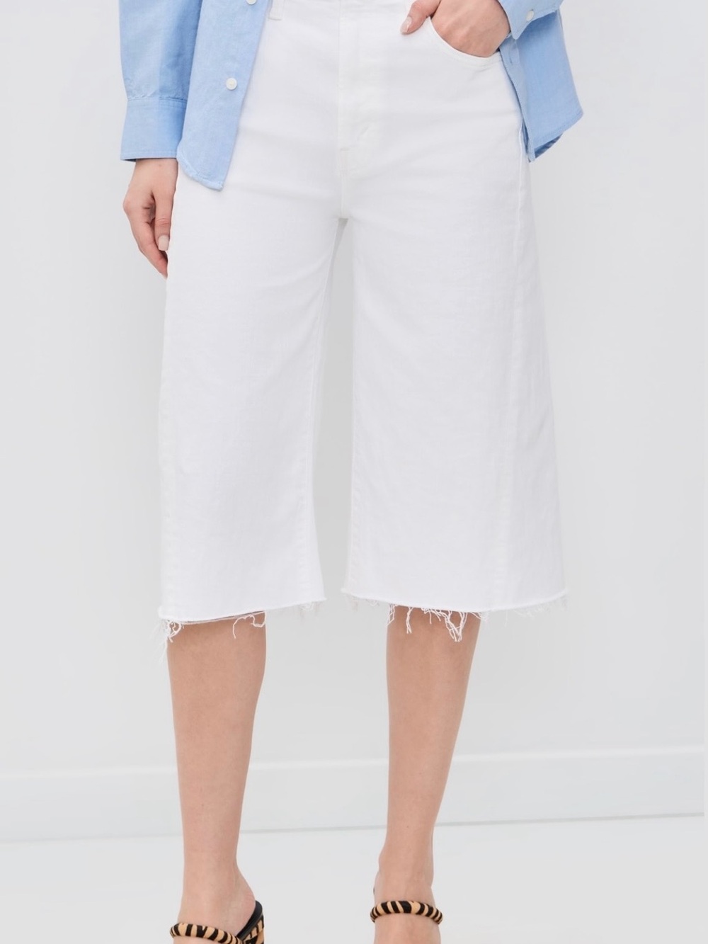 MOTHER White Cropped denim Bermuda Shorts